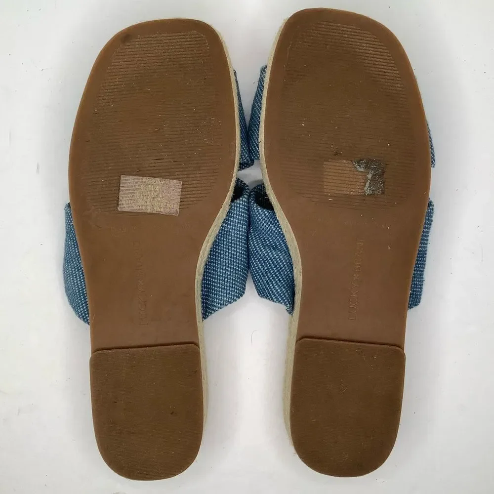 Lucky Brand Espadrilles Slip On Denim Blue Twist Knot Platform Sandals Sz 9.5M